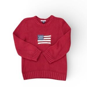 Vintage Polo Jeans Co. Ralph Lauren American Flag USA Crewneck Red Knit Sweater